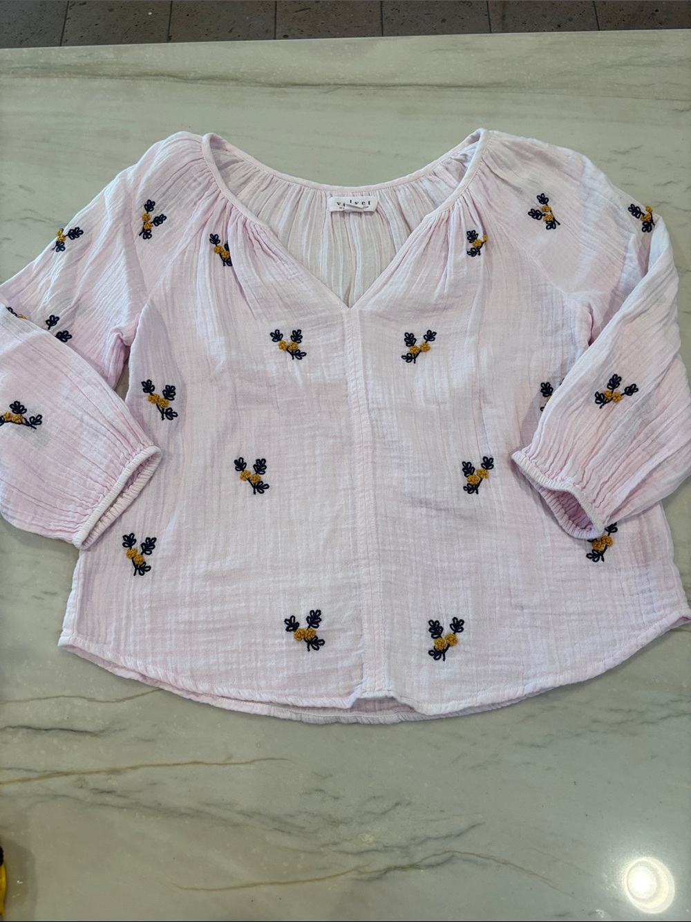 Velvet by Graham and Spencer Light Pink Embroidered Peasant Blouse